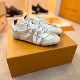 Louis Vuitton LV Trainer Silver White Metallic And Two-Tone V-Shaped Side Stripe Lifestyle Sneakers