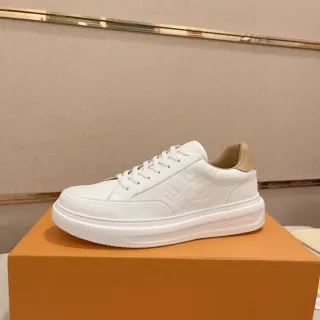Louis Vuitton LV Trainer Branco Bege Monogram Couro Solado Plataforma Tênis Lifestyle