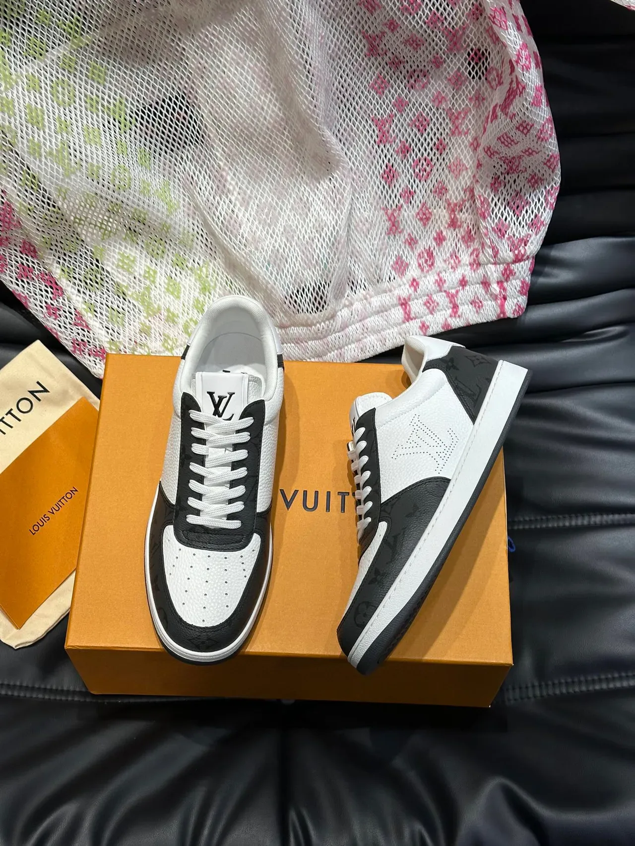 Louis Vuitton LV Trainer White Black Perforated Leather Monogram-Printed Panels Lifestyle Sneakers 3