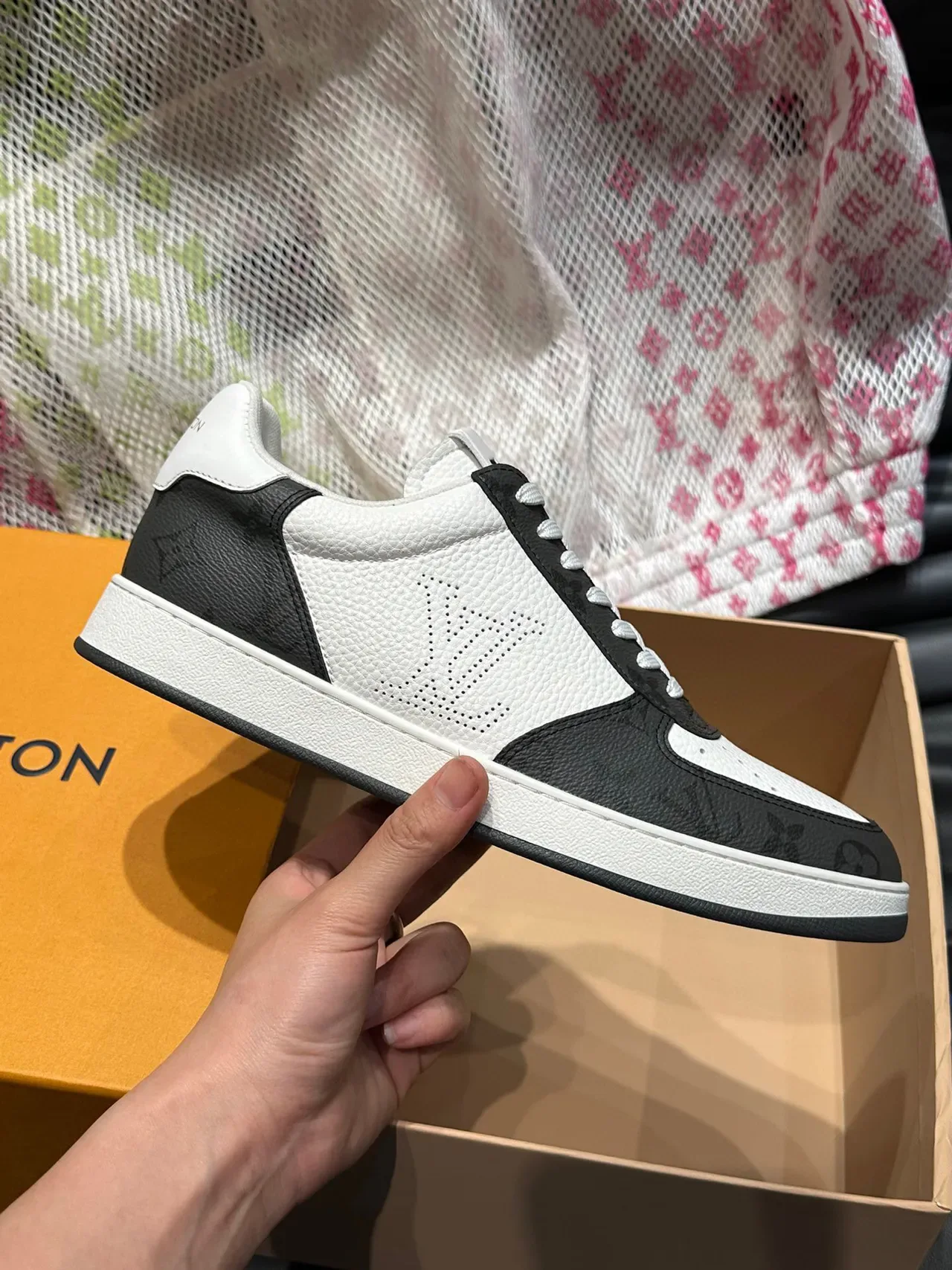Louis Vuitton LV Trainer White Black Perforated Leather Monogram-Printed Panels Lifestyle Sneakers 4
