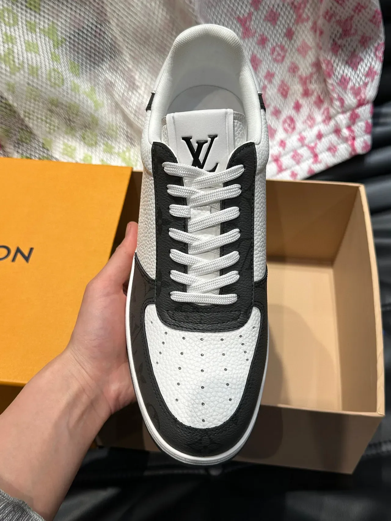 Louis Vuitton LV Trainer White Black Perforated Leather Monogram-Printed Panels Lifestyle Sneakers 5