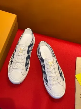 Louis Vuitton LV Trainer White Blue Denim Monogram Panel Leather Accents Lifestyle Sneakers 2