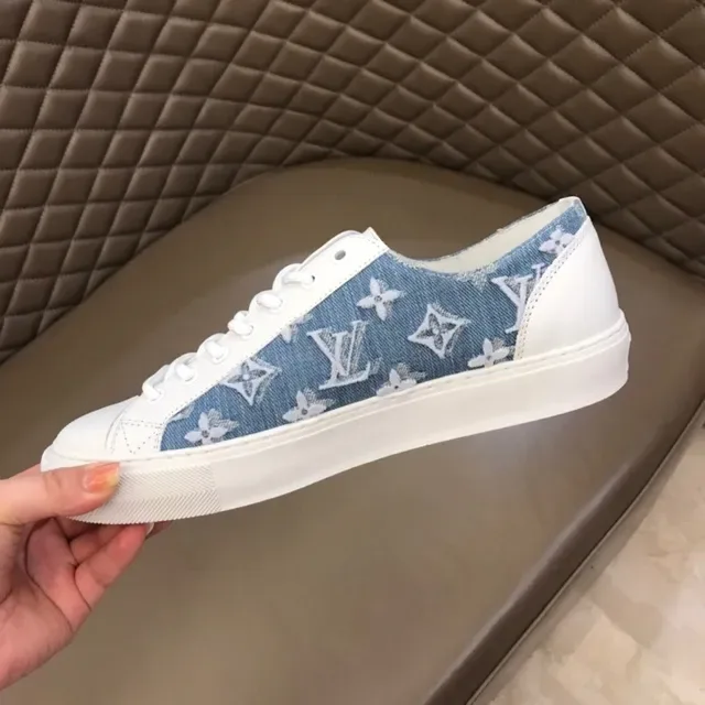 Louis Vuitton LV Trainer White Blue Denim Monogram Panel Leather Accents Lifestyle Sneakers 4