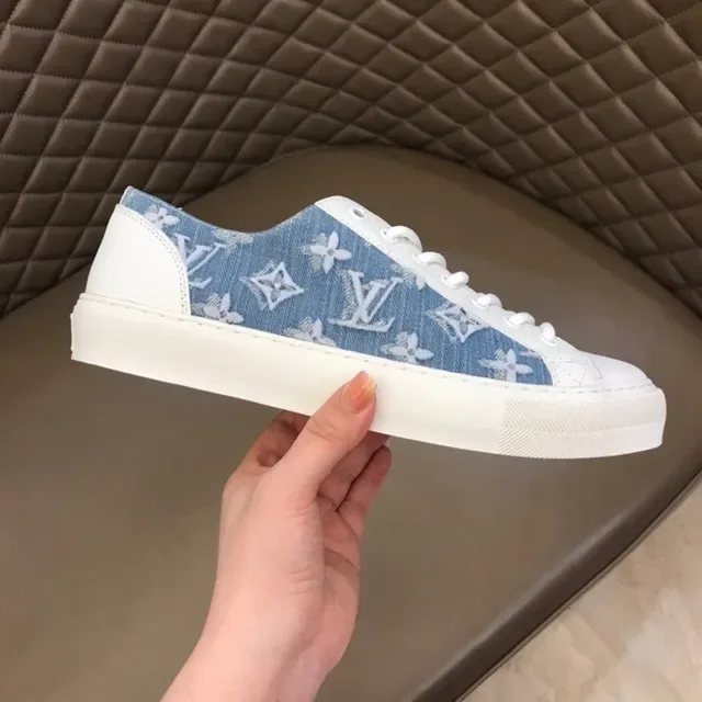 Louis Vuitton LV Trainer White Blue Denim Monogram Panel Leather Accents Lifestyle Sneakers 8