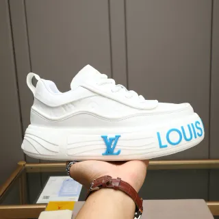 Louis Vuitton LV Trainer White Blue Leather Upper Embossed Monogram Lifestyle Sneakers