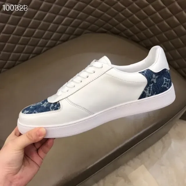 Louis Vuitton LV Trainer White Blue Low-Top Leather And Denim Panel Construction Lifestyle Sneakers 3
