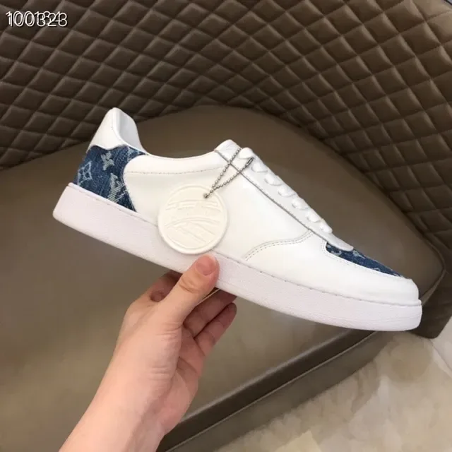 Louis Vuitton LV Trainer White Blue Low-Top Leather And Denim Panel Construction Lifestyle Sneakers 7