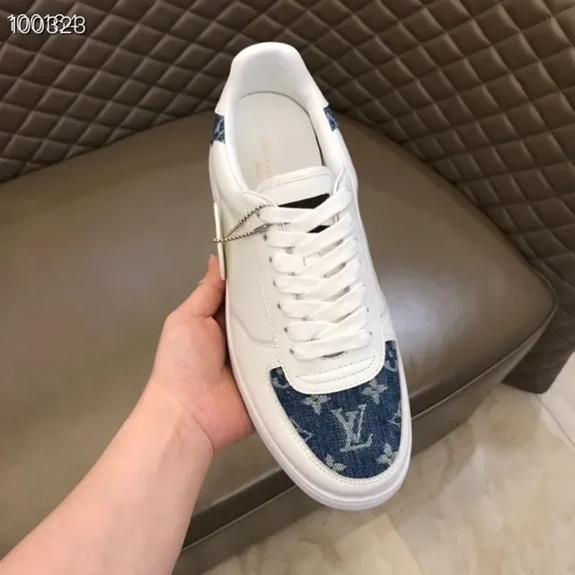 Louis Vuitton LV Trainer White Blue Low-Top Leather And Denim Panel Construction Lifestyle Sneakers 8