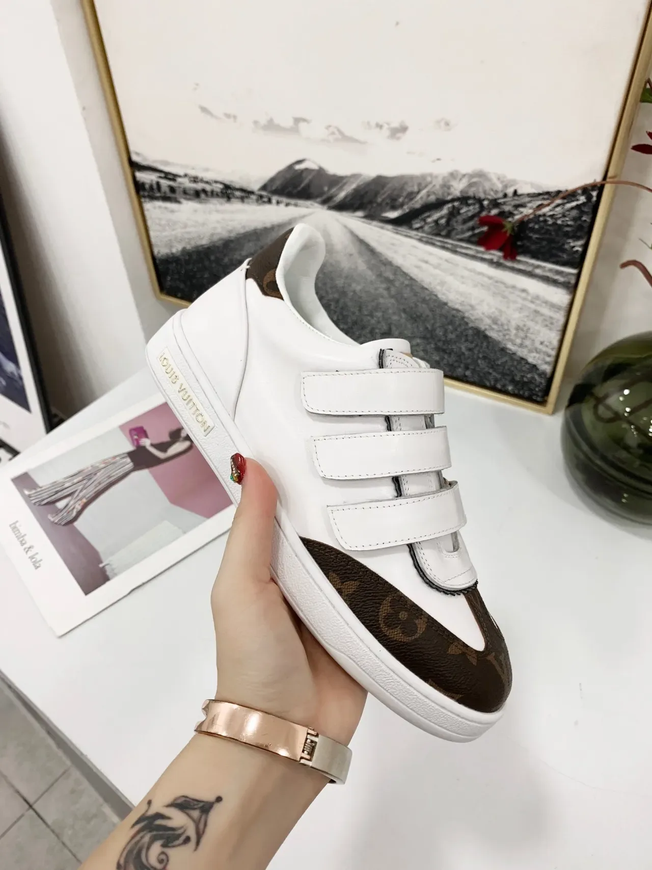 Louis Vuitton LV Trainer White Brown Leather Monogram Canvas Lifestyle Sneakers 2