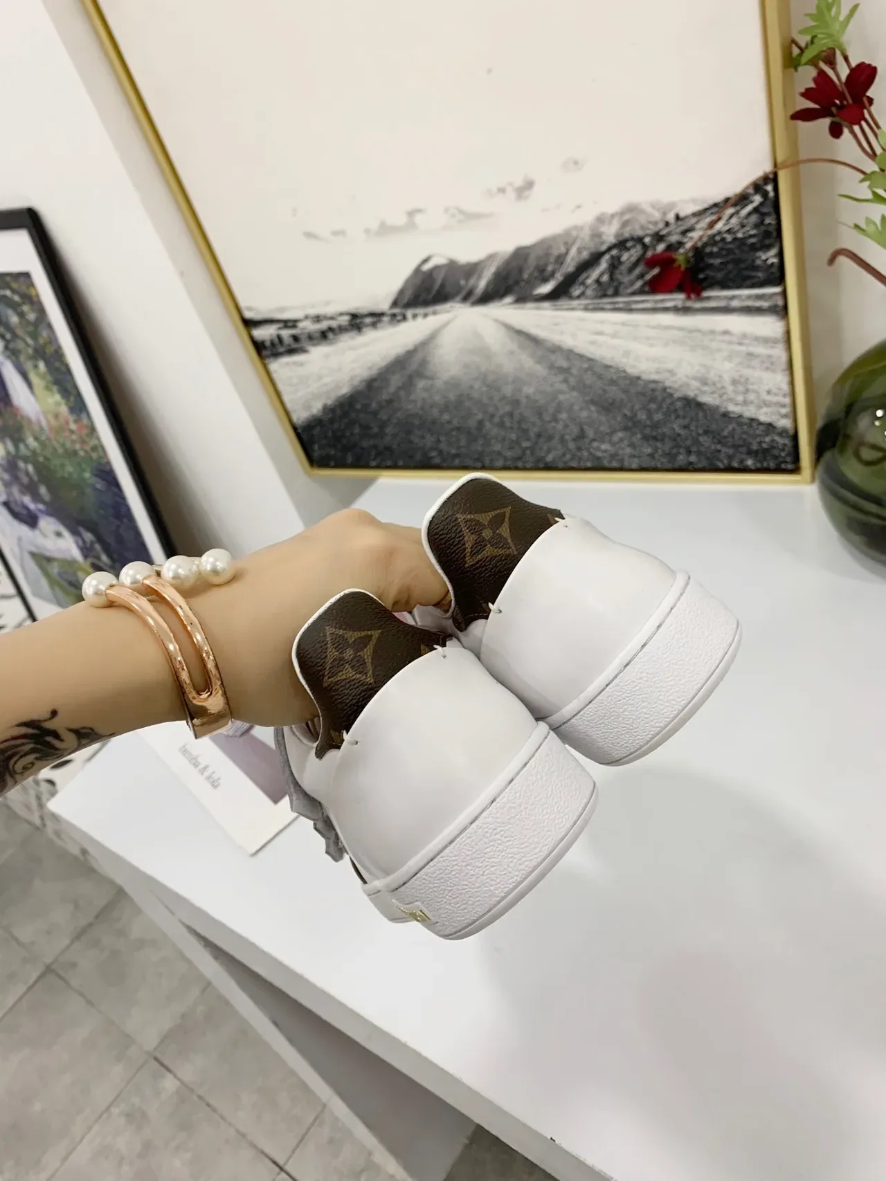 Louis Vuitton LV Trainer White Brown Leather Monogram Canvas Lifestyle Sneakers 5