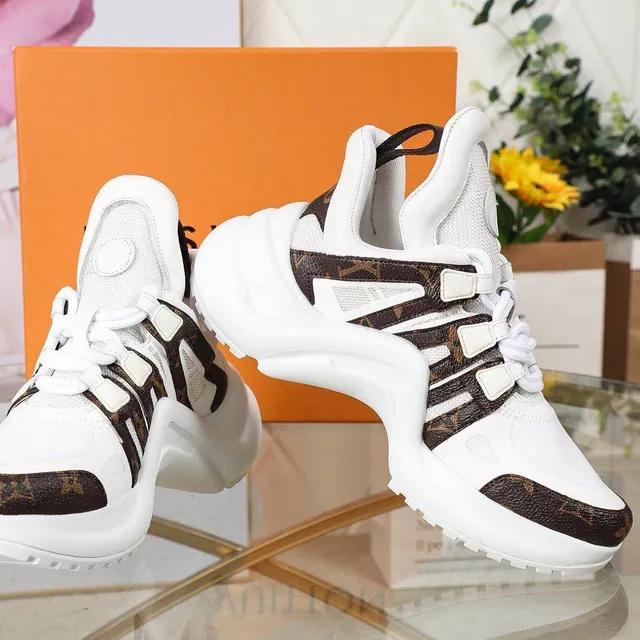 Louis Vuitton LV Trainer White Brown Sole Monogram Leather Straps Chunky Sneakers 4