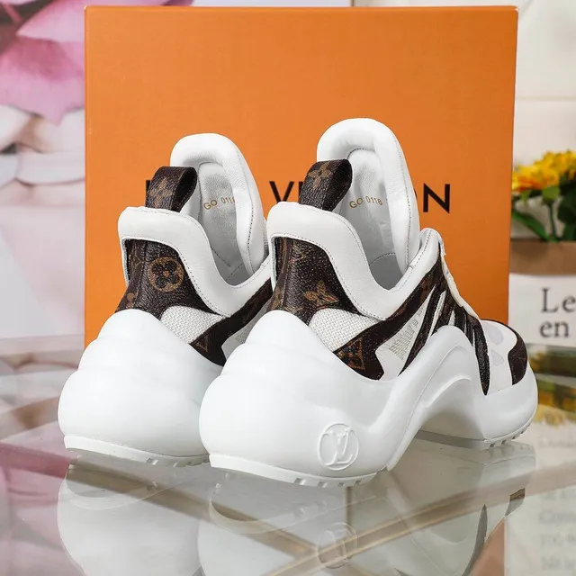 Louis Vuitton LV Trainer White Brown Sole Monogram Leather Straps Chunky Sneakers 5