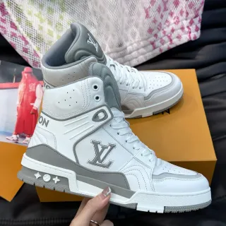 Louis Vuitton LV Trainer White Gray High-Top Leather-Paneled Lifestyle Sneakers