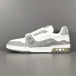 Louis Vuitton LV Trainer White Gray Capas Monograma Cuero Puntera Perforada Zapatillas Lifestyle