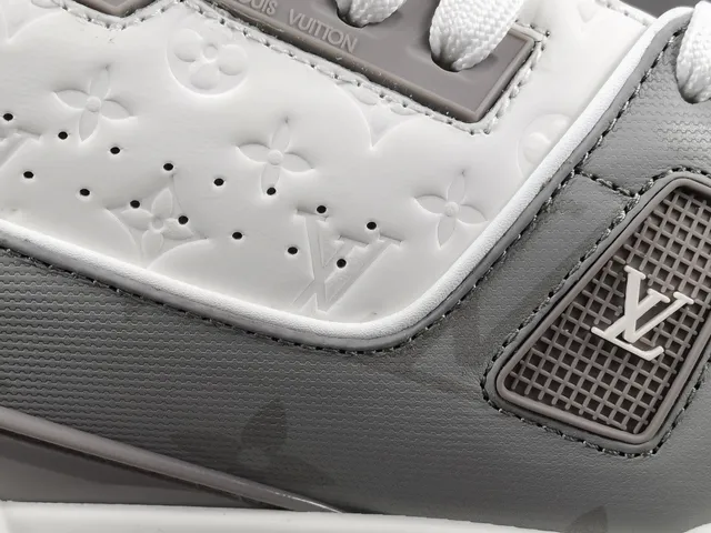 Louis Vuitton LV Trainer White Gray Layered Monogram Leather Perforated Toe Lifestyle Sneakers 5