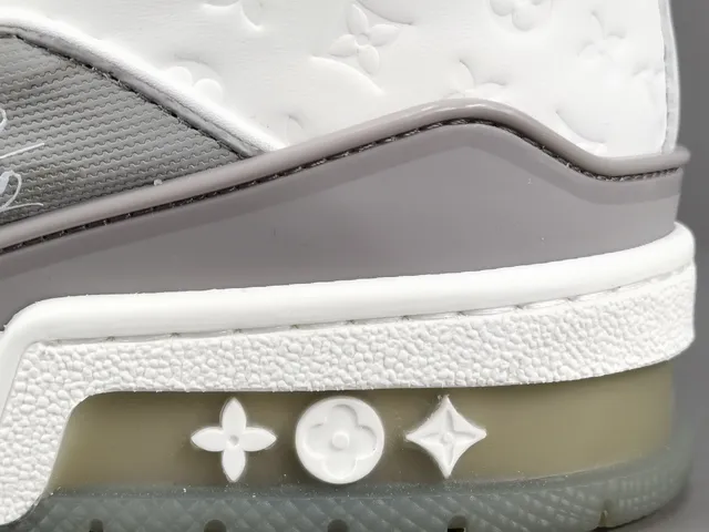 Louis Vuitton LV Trainer White Gray Layered Monogram Leather Perforated Toe Lifestyle Sneakers 7
