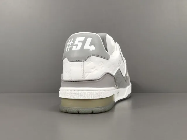 Louis Vuitton LV Trainer White Gray Layered Monogram Leather Perforated Toe Lifestyle Sneakers 14