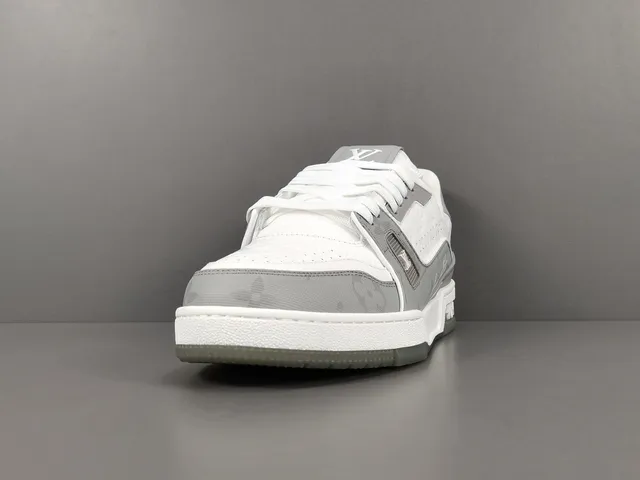 Louis Vuitton LV Trainer White Gray Layered Monogram Leather Perforated Toe Lifestyle Sneakers 15
