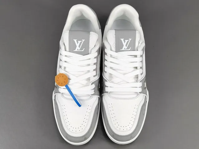Louis Vuitton LV Trainer White Gray Layered Monogram Leather Perforated Toe Lifestyle Sneakers 16
