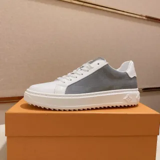 Louis Vuitton LV Trainer Zapatillas Blancas y Gris Piel Capó del Dedo Embossé Crocodile Panel Lateral Lifestyle Zapatillas
