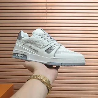 Louis Vuitton LV Trainer White Gray Structured Midsole Cursive Logo Detail Lifestyle Sneakers