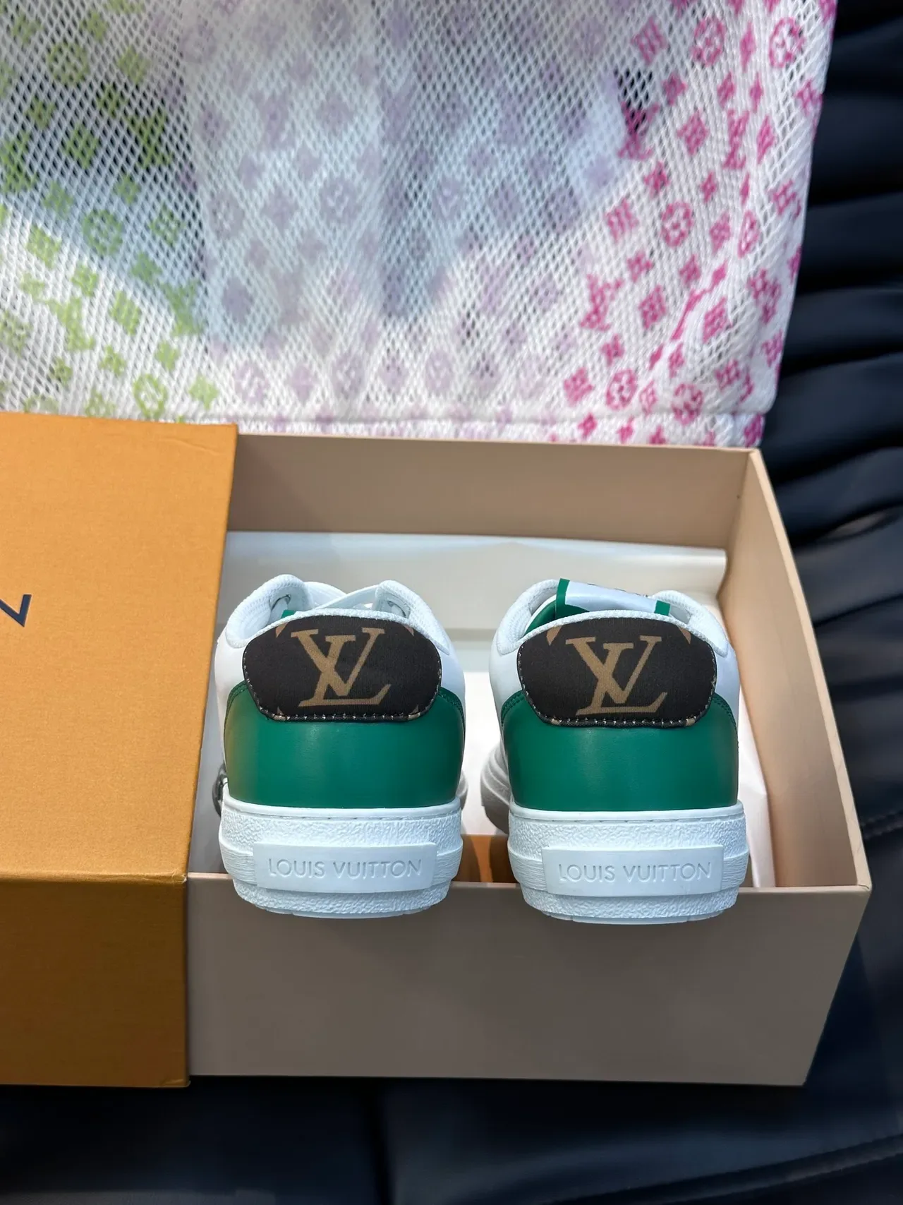 Louis Vuitton LV Trainer White Green Low-Top Leather-and-Synthetic Upper Lifestyle Sneakers 3