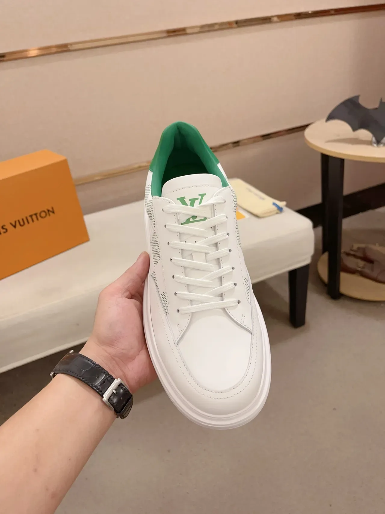 Louis Vuitton LV Trainer সাদা সবুজ লো-টপ লেদার আপার লाइফস্টাইল স্নিকার 5