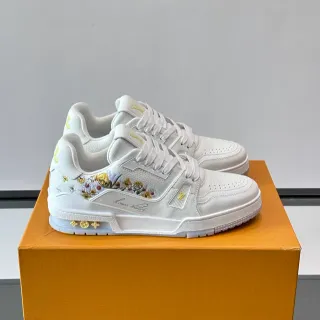 Louis Vuitton LV Trainer Blancas Multicolor Cuero Superior Bordado Floral Zapatillas Lifestyle