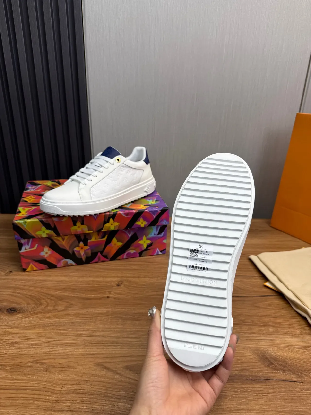 Louis Vuitton LV Trainer White Navy Low-Top Leather Upper Lifestyle Sneakers 9