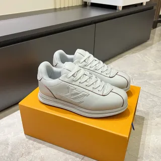 Louis Vuitton LV Trainer Blanco Rojo Embossado Monograma Cuero Estilo de Vida Zapatillas
