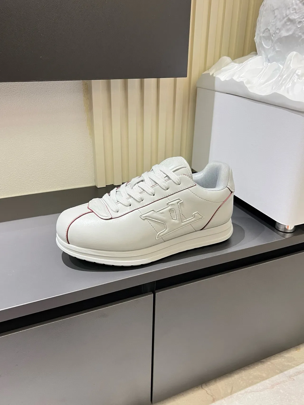 Louis Vuitton LV Trainer White Red Embossed Monogram Leather Lifestyle Sneakers 5