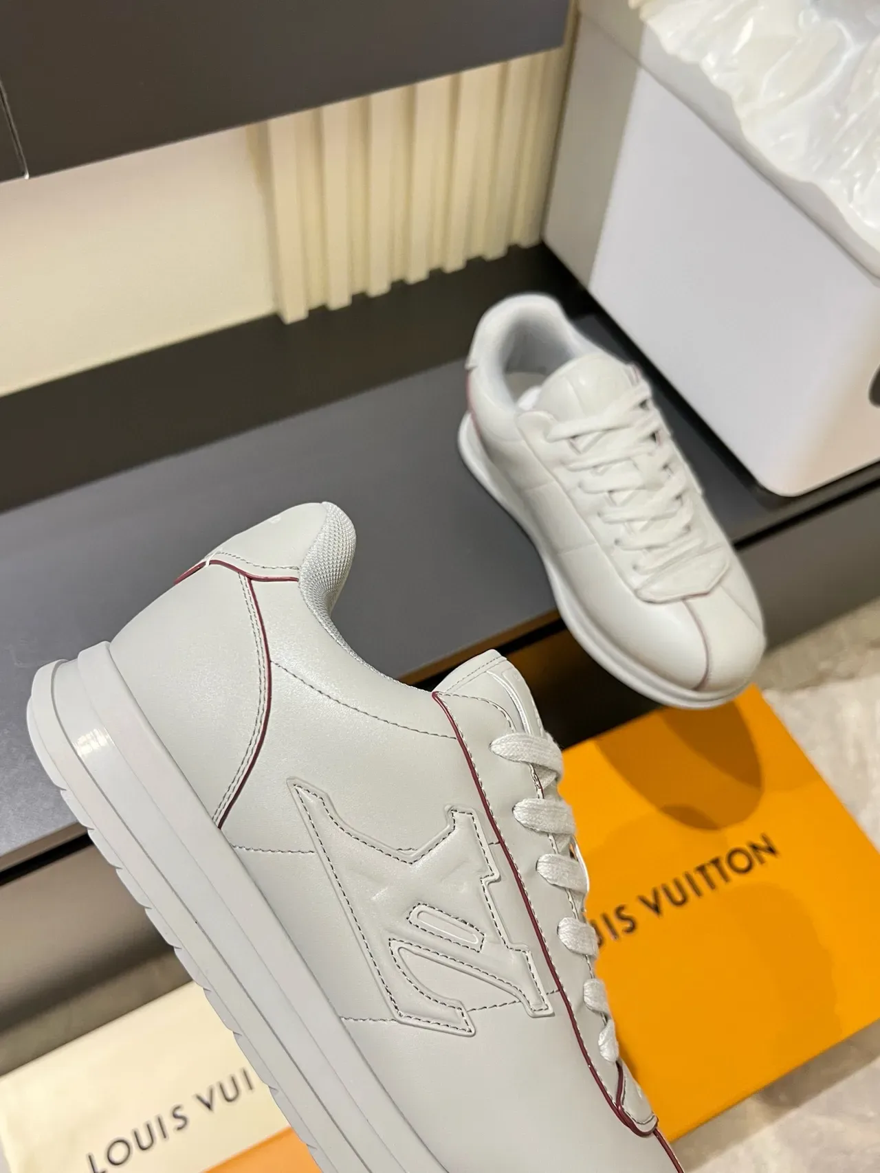 Louis Vuitton LV Trainer White Red Embossed Monogram Leather Lifestyle Sneakers 8