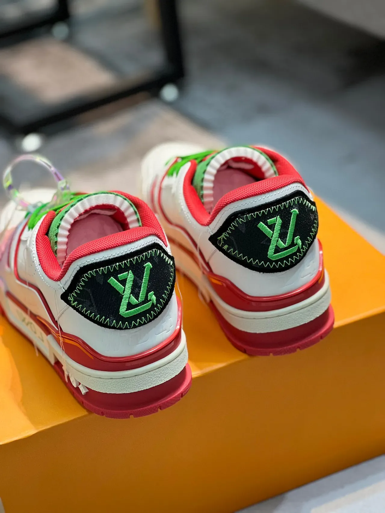 Louis Vuitton LV Trainer White Red Layered Synthetic Overlays Sculpted Multi-Tone Midsole Lifestyle Sneakers 2