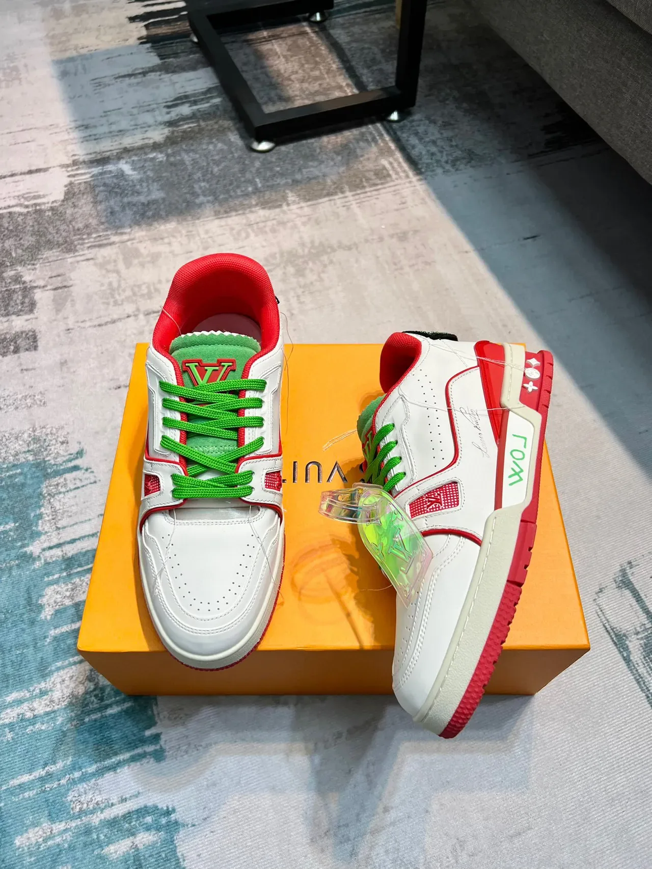 Louis Vuitton LV Trainer White Red Layered Synthetic Overlays Sculpted Multi-Tone Midsole Lifestyle Sneakers 4