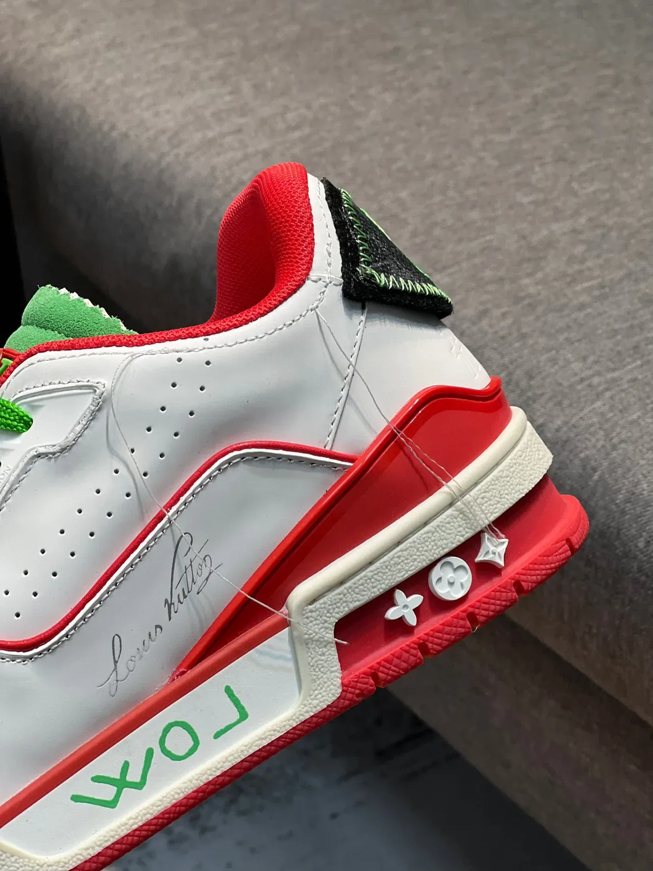 Louis Vuitton LV Trainer White Red Layered Synthetic Overlays Sculpted Multi-Tone Midsole Lifestyle Sneakers 8