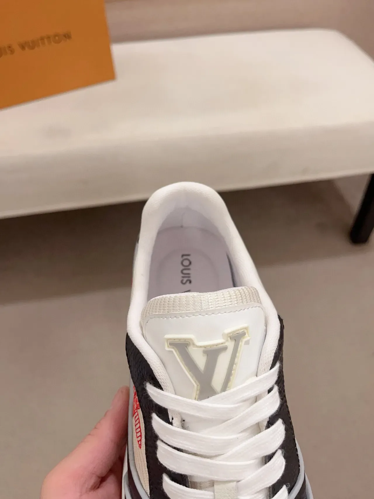 Louis Vuitton LV Trainer White Red Panelled Leather And Textile Upper Embroidered Monogram Flower Lifestyle Sneakers 6