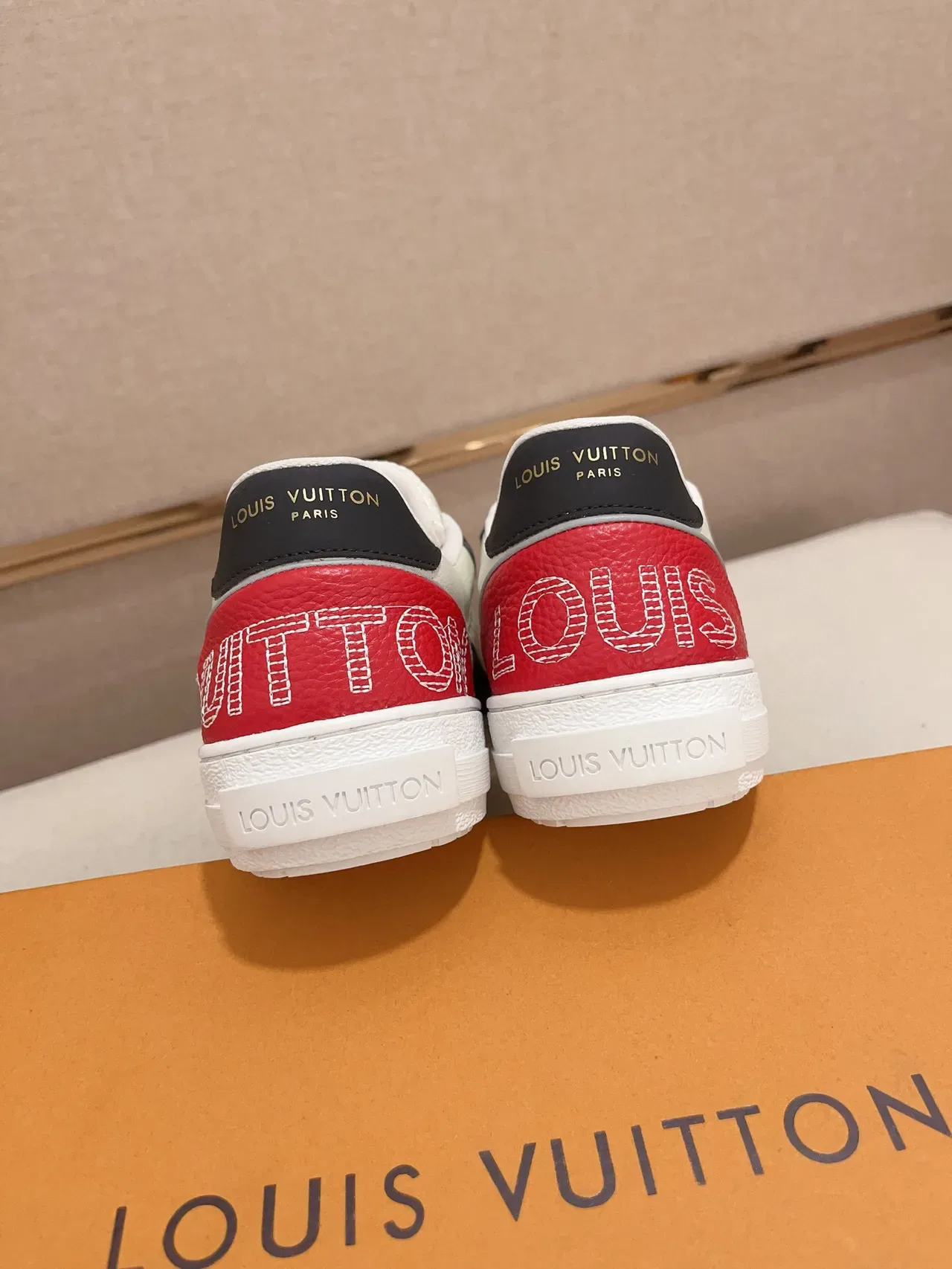 Louis Vuitton LV Trainer White Red Panelled Leather And Textile Upper Embroidered Monogram Flower Lifestyle Sneakers 8