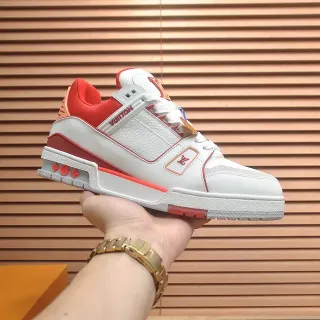 Louis Vuitton LV Trainer White Red Structured Layered Midsole Leather And Synthetic Upper Lifestyle Sneakers