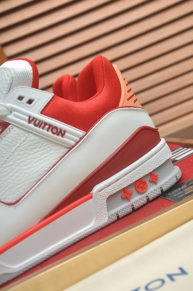 Louis Vuitton LV Trainer White Red Structured Layered Midsole Leather And Synthetic Upper Lifestyle Sneakers 2
