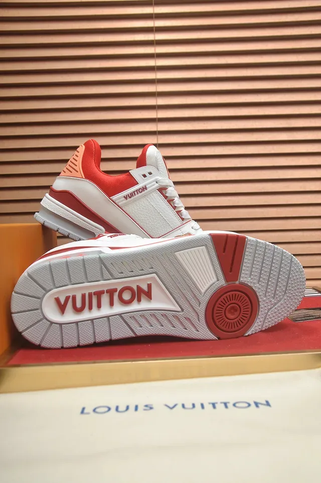 Louis Vuitton LV Trainer White Red Structured Layered Midsole Leather And Synthetic Upper Lifestyle Sneakers 3