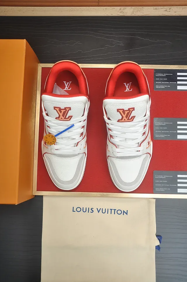 Louis Vuitton LV Trainer White Red Structured Layered Midsole Leather And Synthetic Upper Lifestyle Sneakers 5