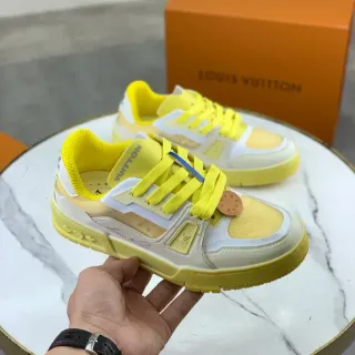 Louis Vuitton LV Trainer Yellow Beige Multi-Layered Overlay Mesh And Leather Paneling Lifestyle Sneakers