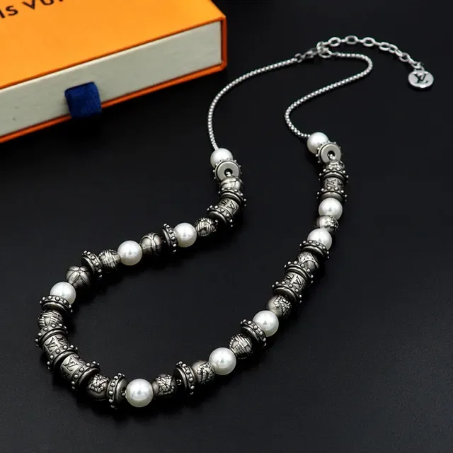 Louis Vuitton LV Whisper Beads Silver-Tone and White Beaded Necklace 8