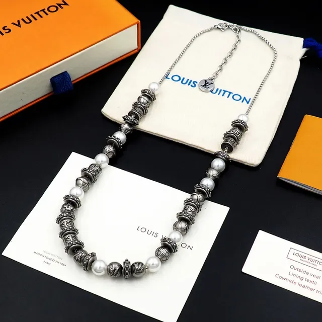 Louis Vuitton LV Whisper Beads Silver-Tone and White Beaded Necklace 13