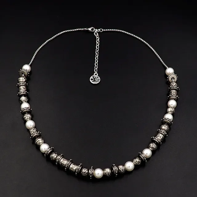 Louis Vuitton LV Whisper Beads Silver-Tone and White Beaded Necklace 14