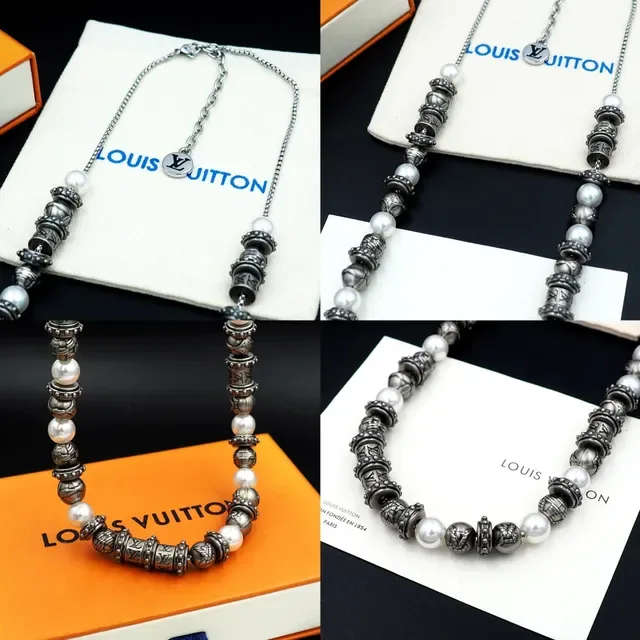 Louis Vuitton LV Whisper Beads Silver-Tone and White Beaded Necklace 15