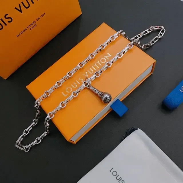 Louis Vuitton Microphone Pendant Silver-Toned Chain Necklace 3