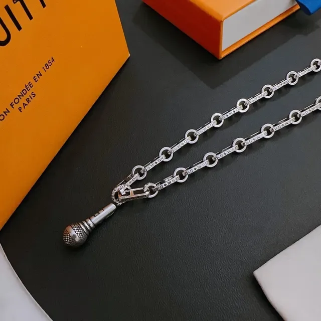 Louis Vuitton Microphone Pendant Silver-Toned Chain Necklace 6