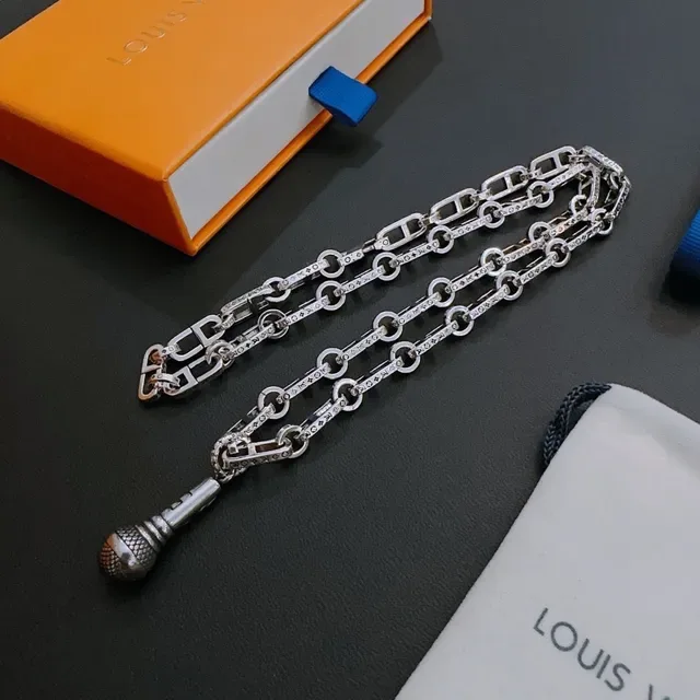 Louis Vuitton Microphone Pendant Silver-Toned Chain Necklace 8