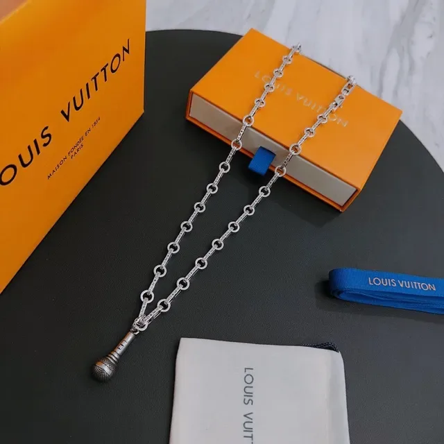 Louis Vuitton Microphone Pendant Silver-Toned Chain Necklace 9